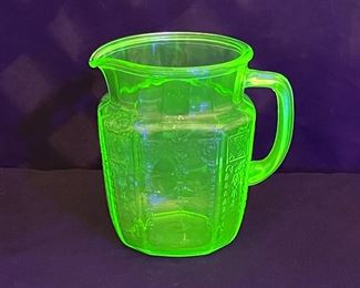 Hocking Glass 1930s Princess Uranium Glass Pitcher under black light