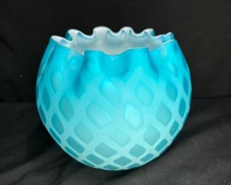 Mt. Washington Large Blue Quilted Rose Bowl 