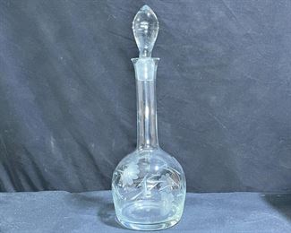 VTG Tuscany Floral Etched Blown Glass Decanter 