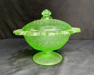 Green Frosted Pierced Edge Bowl with Lid      