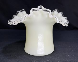 VTG Fenton Ivory Crest Ruffled Top Hat Vase      
