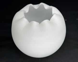 Fenton White Satin Glass Pinched Edge Rose Bowl  