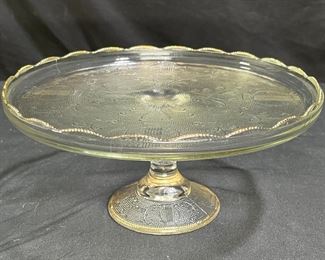 VTG Harp Lyre Jeanette Glass Gold rim Cake Stand  