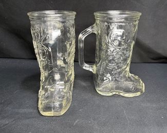 2 VTG Anchor-Hocking Clear Cowboy Boot Mugs