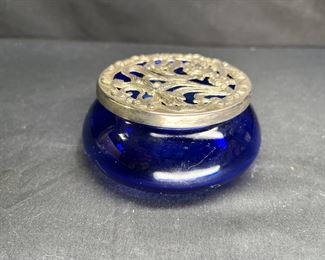 VTG Cobalt Blue Potpourri Dish with Metal lid     