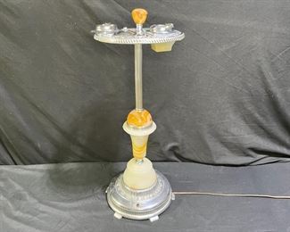 Art Deco Slag Glass Smoke Stand Ashtray        