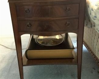 Pair of Leather Top 2 Drawer End Tables on Casters