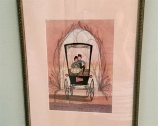 "Dreaming" signed & numbered framed art..depicting Amish Couple in Carriage