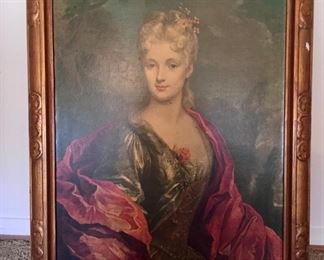 Antique Gold Gilded Wood Frame French Victorian Painting  of "Mlle Dubois" by Nicholasde Largilliere
