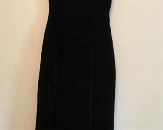 Black Velvet Evening Dress w/White Fur Cap Sleeves
