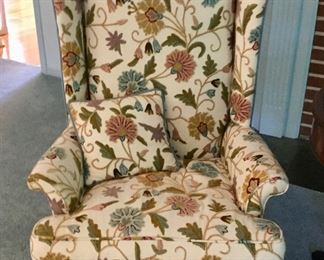 Crewel Floral Wing Back Chair