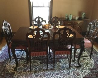 Dining Table 62 x 42 w/2 additional leaves stored under table) & 6 Chairs