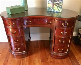 Desk - Kidney Shape w/Brass Hardware & Glass Top