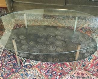 Oval 2 Tier Coffee Table, Glass Top w/Metal Shelf 
