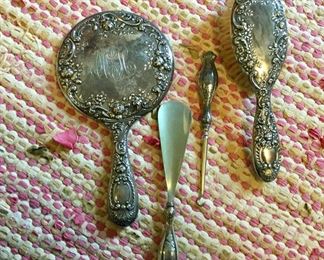 Sterling Silver Vintage Mirror, Brush