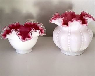 Vintage Fenton Glass Ruffled Edge Bowls