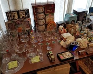 Glassware, vintage dolls,