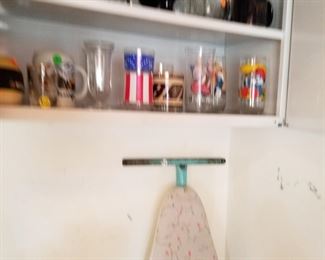 Glassware, iron board,iron,wooden shelf,