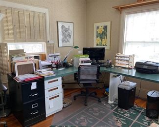 Office furniture, paintings and prints.