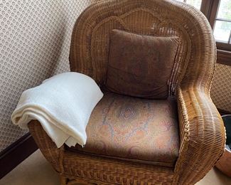 Ralph Lauren fabric rattan chair. Second one larger.