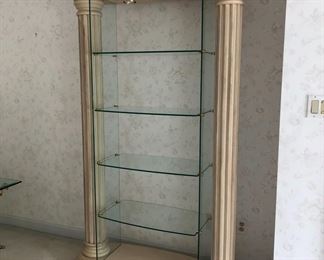 OPEN DISPLAY CASE WITH GLASS SHELVES