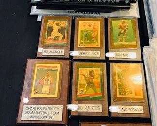 Wide Assortment of Sports Card Collector Plaques. Bo Jackson, Charles Barkley, Jerry Rice, Dan Marino, David Robinson, Thurman Thomas, John Stockton and MORE! Vintage Dallas Cowboy Cheerleader Photos and Calendars.