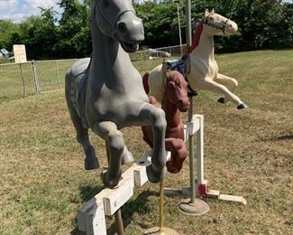 3 Large Life Size Carousel Display Horses with Wood Stand.