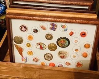 Large Selection of Collectable Antique Buttons. Sorted, Matted and Framed.