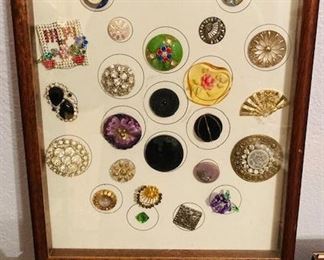 Large Selection of Collectable Antique Buttons. Sorted, Matted and Framed.