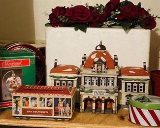 Assorted Christmas Decor. Villages, Figurines and Dishes.