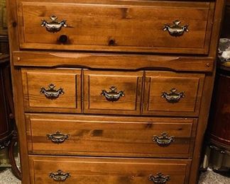 Vintage 1970's Old Tavern Pine Highboy Dresser Chest.