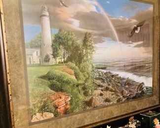 Framed Kevin Daniel - "Eagles with Lighthouse"