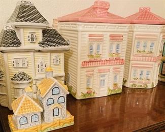 Vintage Avon Townhouse Canister Collection w/Salt & Pepper.