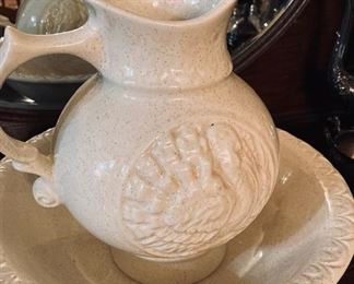 Vintage 1968 McCoy Pottery Speckled Turkey Pitcher and Bowl. Great Condition!
