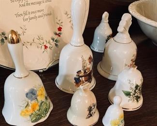 Vintage Painted China Bells including Norman Rockwell.