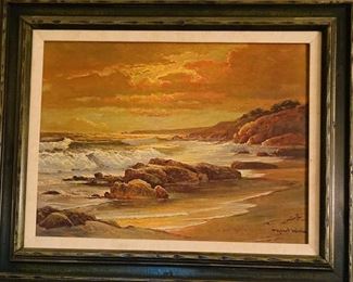 Framed Robert Wood Seascape - "Sunset Shore".