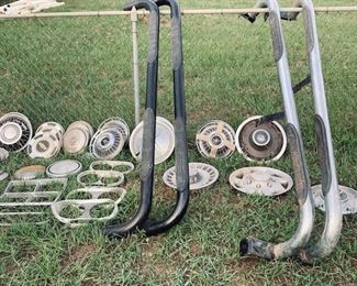 Good Selection of Auto Accessories including Vintage Hubcaps and Hubcap Sets.