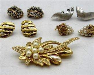 Crown Trifari Earrings and Lind Gold Filled Brooch