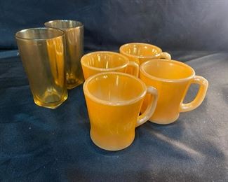 R015 Fire King Glass Peach Luste Coffee Mugs More