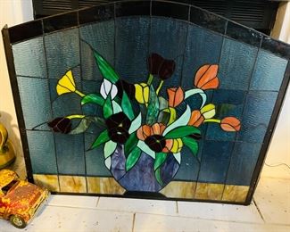 Stained glass fireplace cover