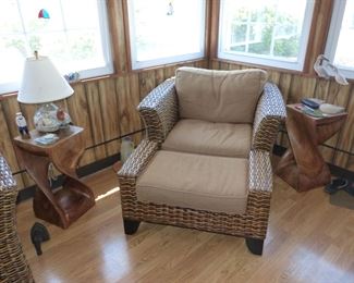 Wicker chair and ottoman