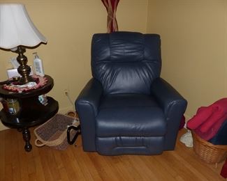 Blue leather recliner