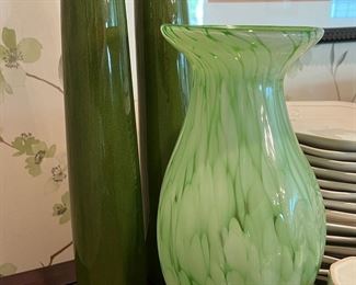 8. Green Hand Blown Glass Vase (12")
9. Pair of Green Ceramic Vases (16")