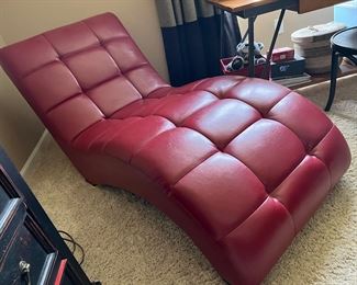 50. Red Tufted Chaise Lounge (30" x 62" x 33")