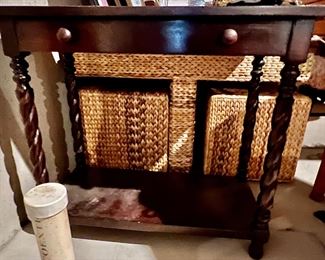 89. Antique 1 Drawer Accent Table w/ Turned Legs (30" x 15" x 26")
