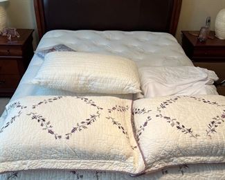 Queen size bed with mattress. Nice leather headboard