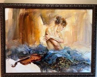 57. Signed Oil on Canvas by Anna Razumovskaya , "Woman with Violin"