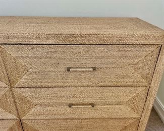 12. William Sonoma 6 Drawer Dresser Wrapped in Handwoven Abaca w/ Wrapped Satin Nickel Pulls (66" x 20" x 38")