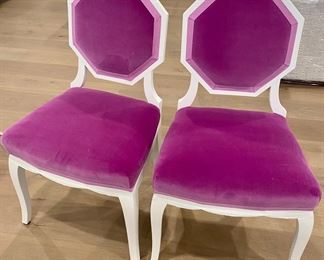3. Set of 6 Vintage Newly Restored Chairs w/ Fuschia Upholstery 