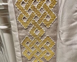 70. 2 Pair of White Silk Panels w/ Yellow Border (28" x 93") 